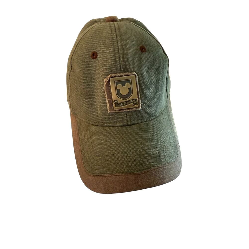 Disney Parks Hat Mickey Mouse Canvas Olive Brown Trim Adjustable Hook and Loop